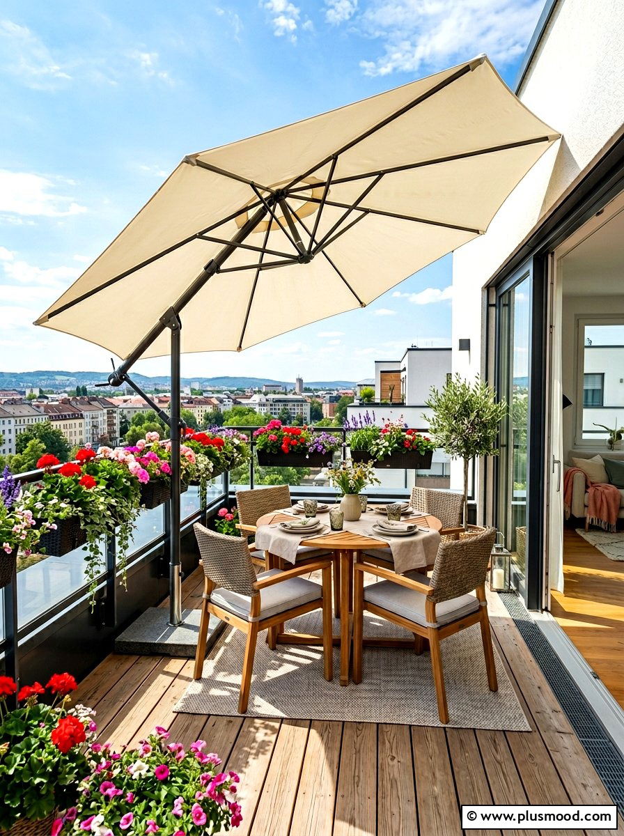 Balcony Patio Umbrella - 25 summer balcony entertaining ideas