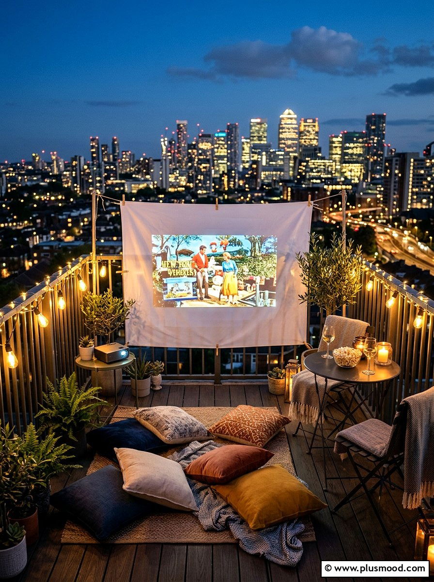 Balcony Projector Screen - 25 small backyard ideas with movie screen