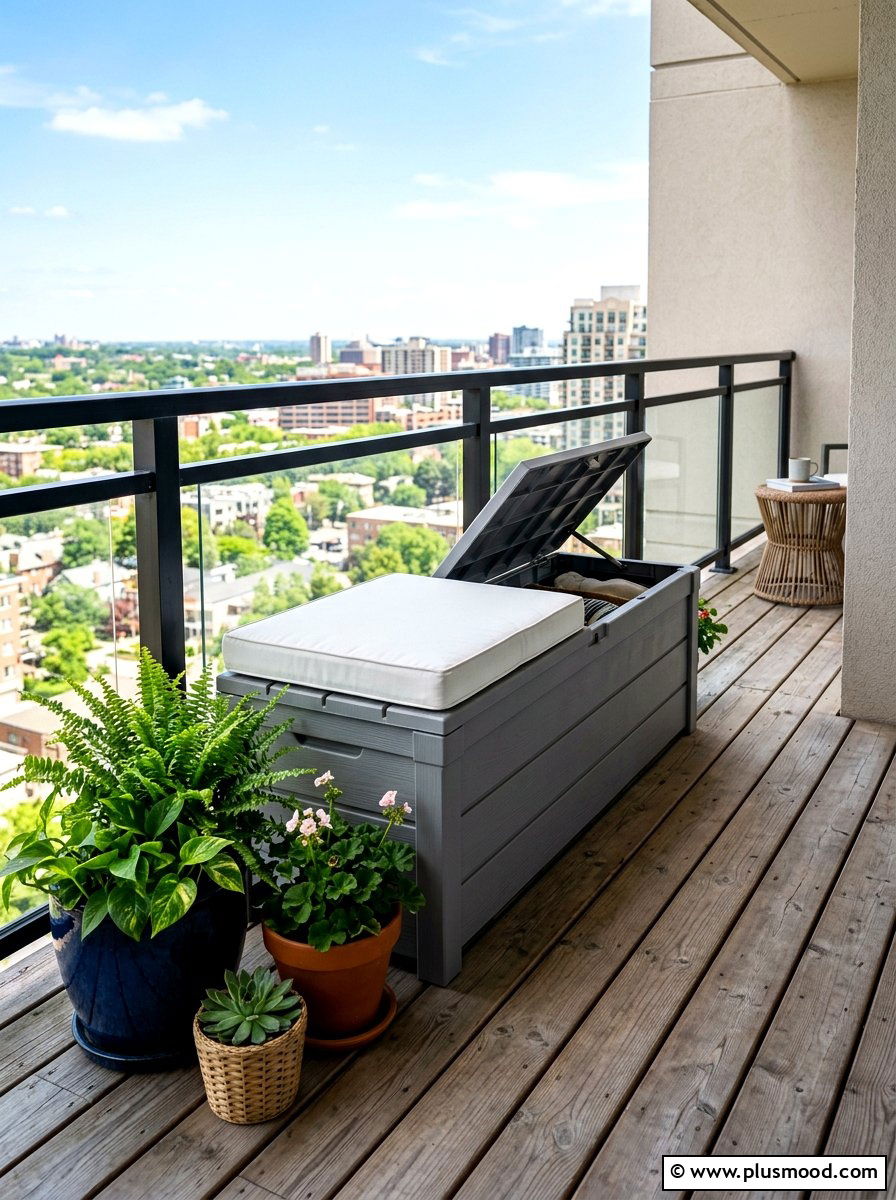 Balcony Storage Bench - 25 summer tiny balcony ideas