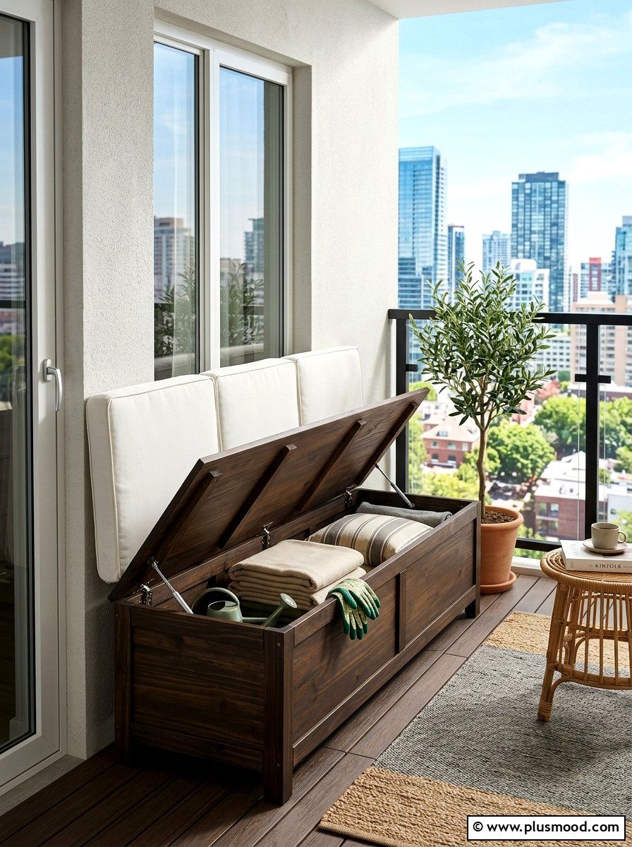 Balcony Storage Bench Seating - 25 summer apartment patio ideas