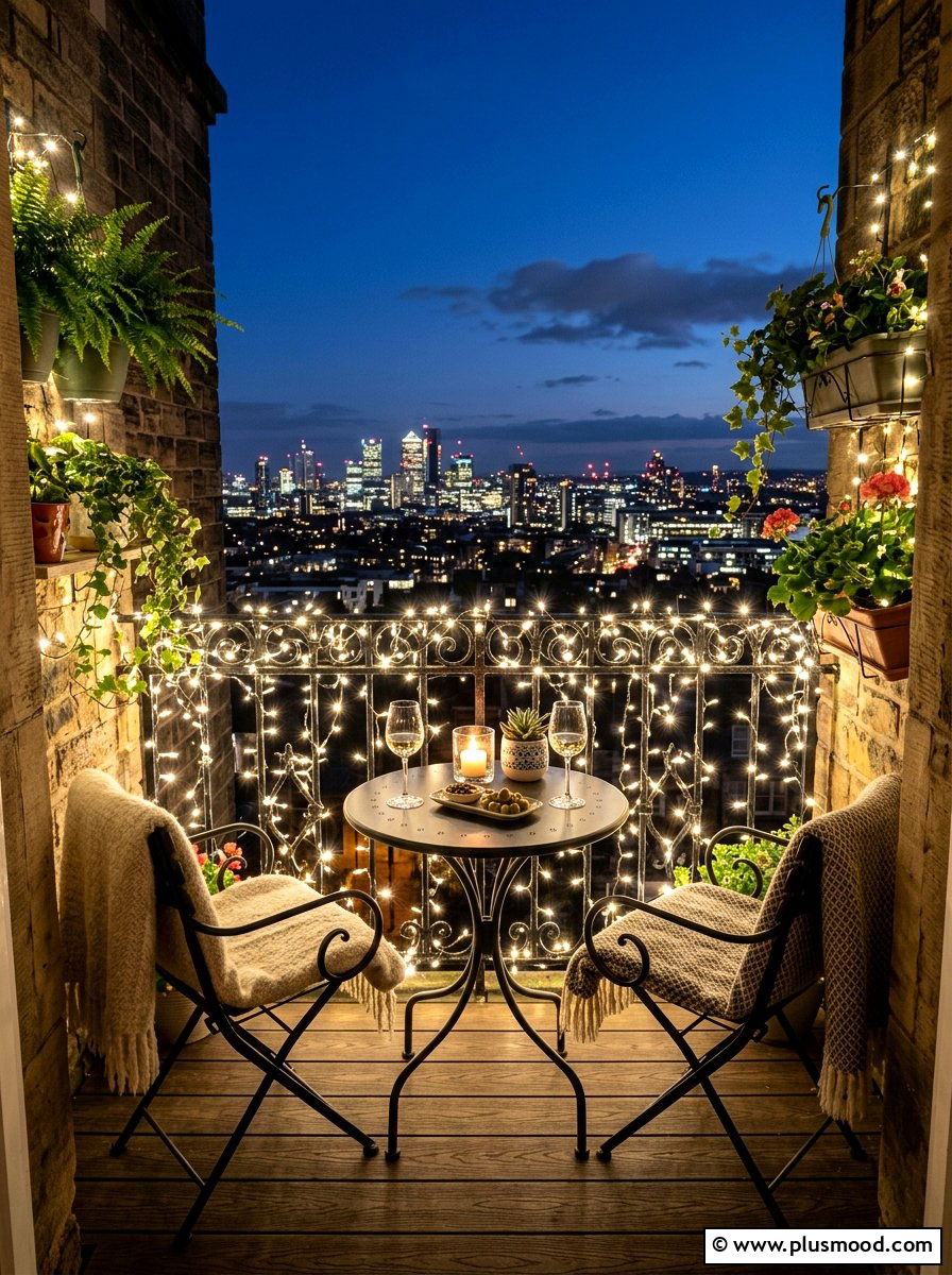 Balcony String Lights - 25 small backyard ideas with string lights