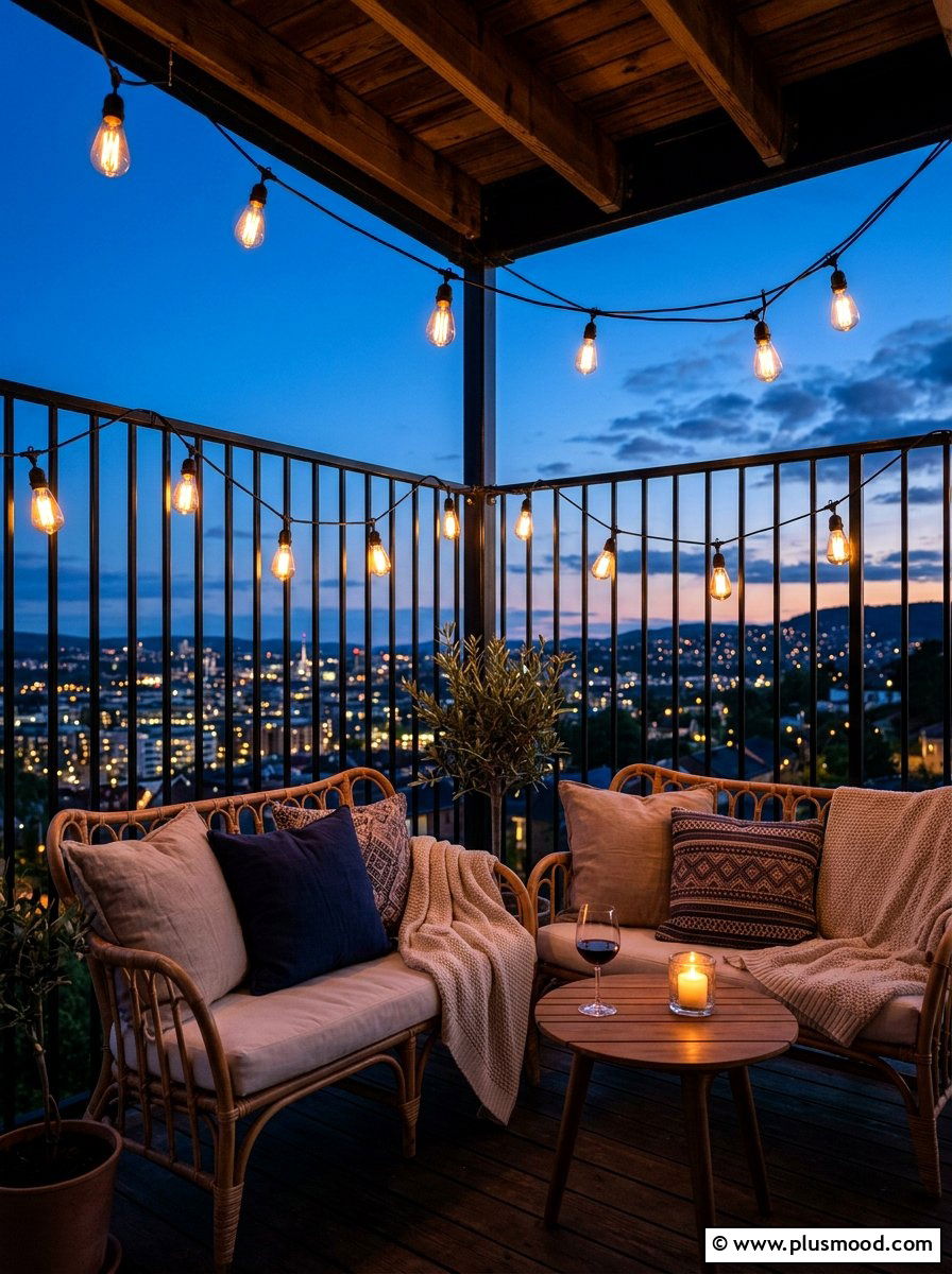 Balcony String Lights - 25 summer balcony patio ideas