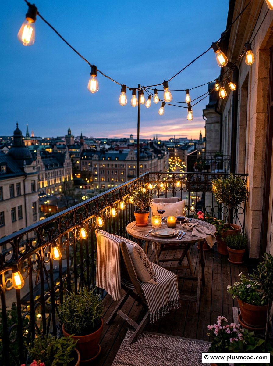 Balcony String Lights - 25 summer modern balcony ideas