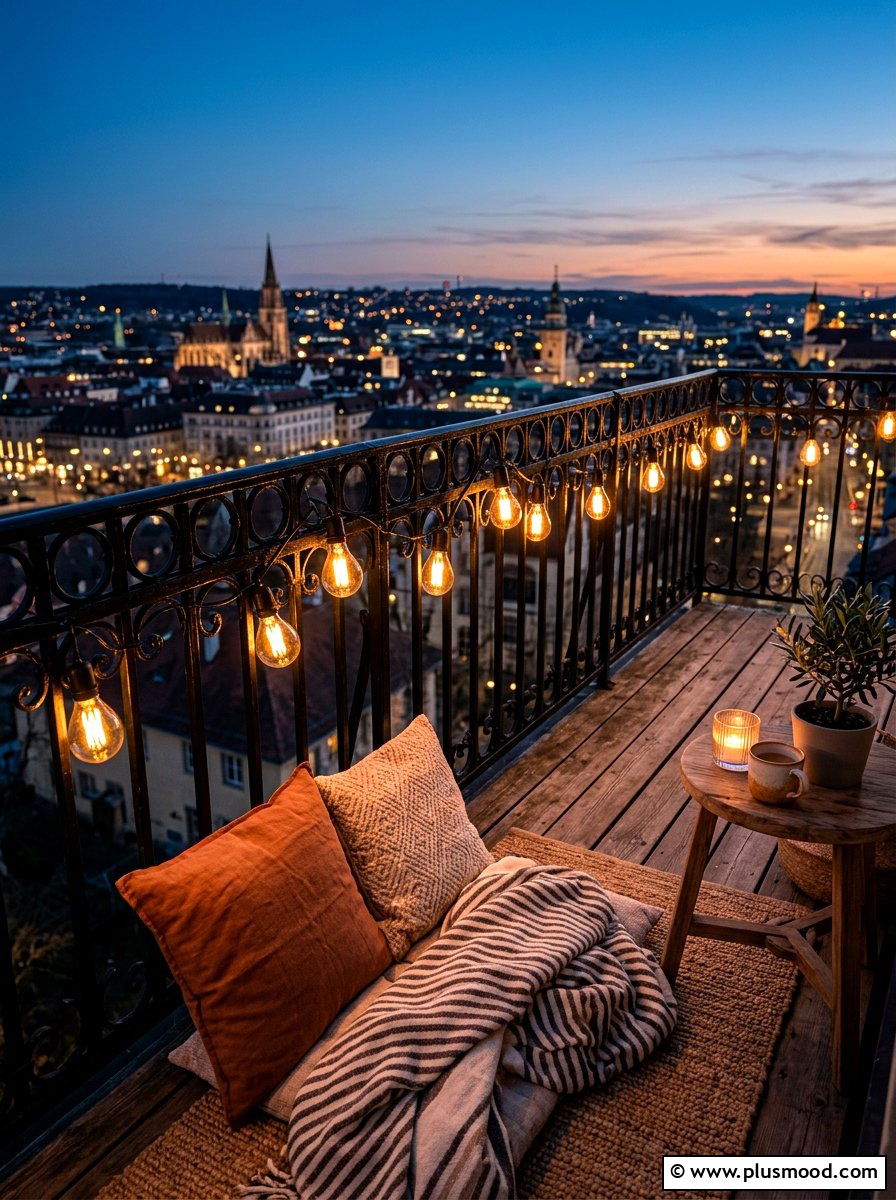Balcony String Lights - 25 cute summer balcony ideas