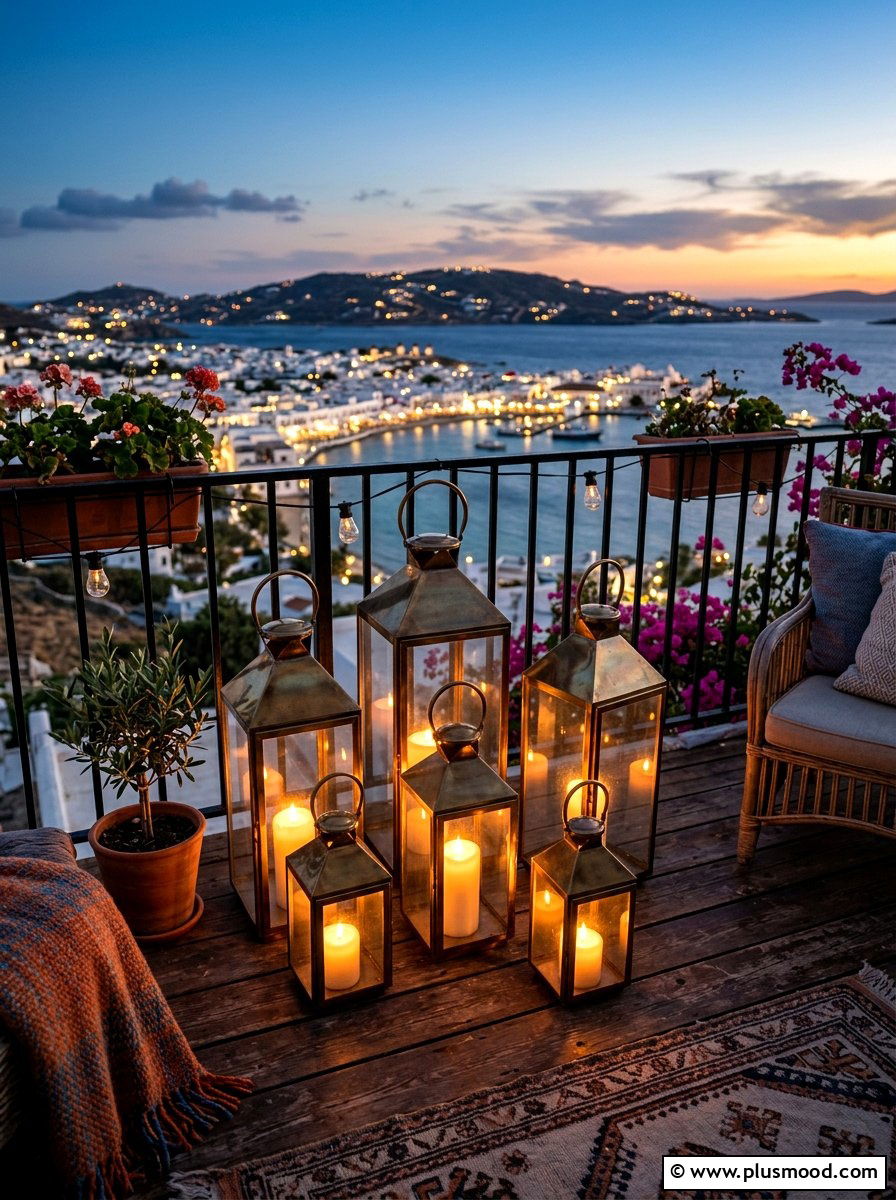 Balcony candle lantern display - 25 summer boho balcony ideas