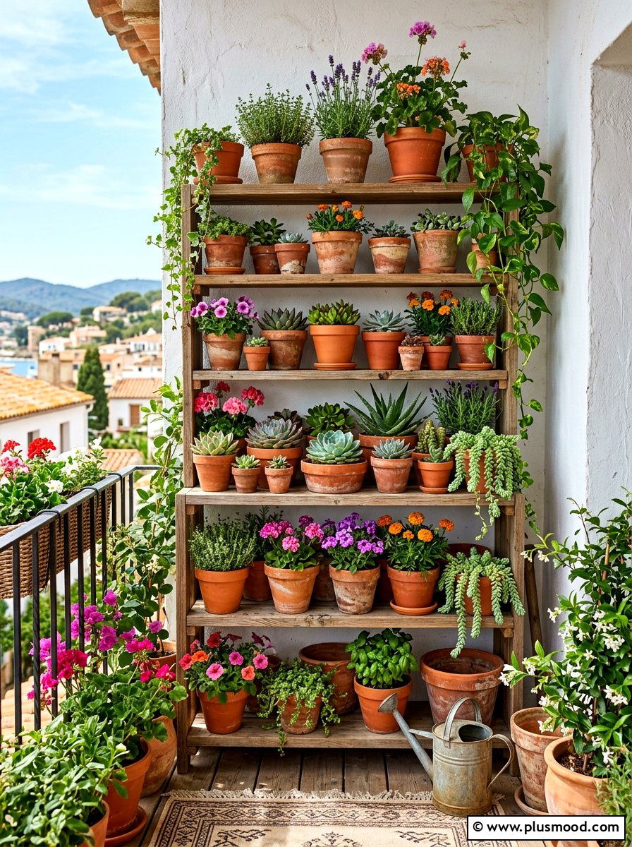 Balcony terracotta pot collection - 25 summer boho balcony ideas