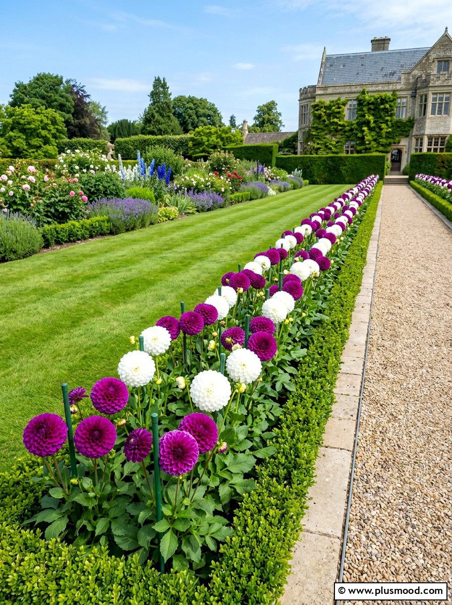 Ball Dahlia Row - 25 summer dahlia garden ideas