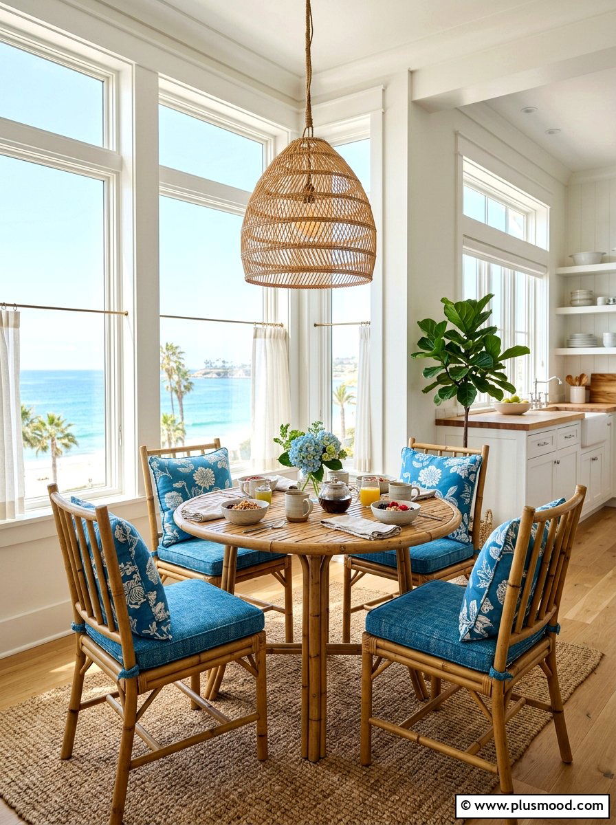 Bamboo Coastal Breakfast Nook - 25 summer coastal decor ideas