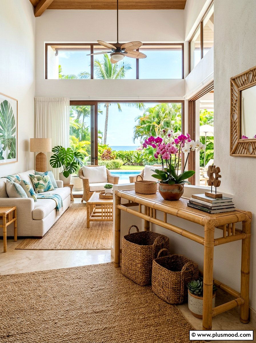 Bamboo Console Table - 25 summer console table ideas for living room