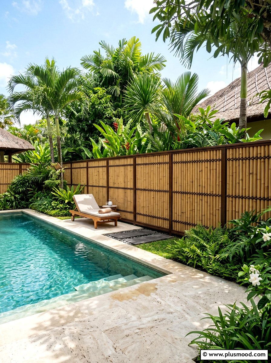 Bamboo Fence Panel - 25 pool landscaping ideas for courtyard pools