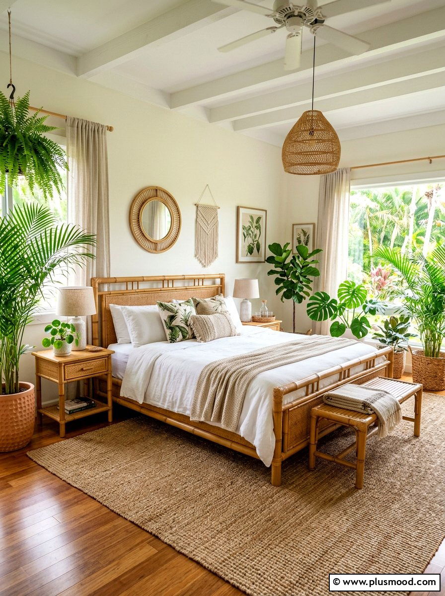 Bamboo Furniture Greenery Bedroom - 25 summer botanical bedroom ideas