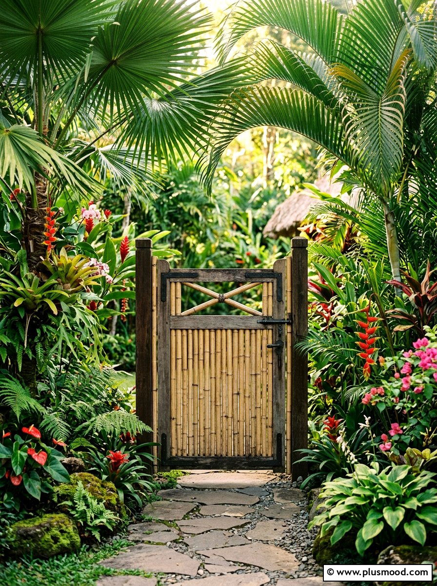 Bamboo Garden Gate Tropical Style - 25 outdoor garden decor ideas with wooden gate