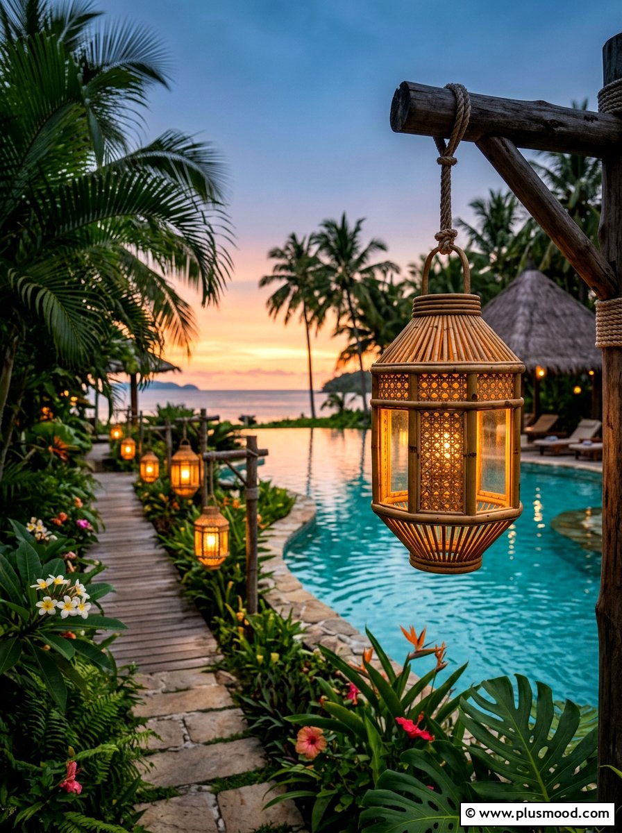 Bamboo Lanterns For Tropical Pool - 25 pool landscaping ideas with lanterns