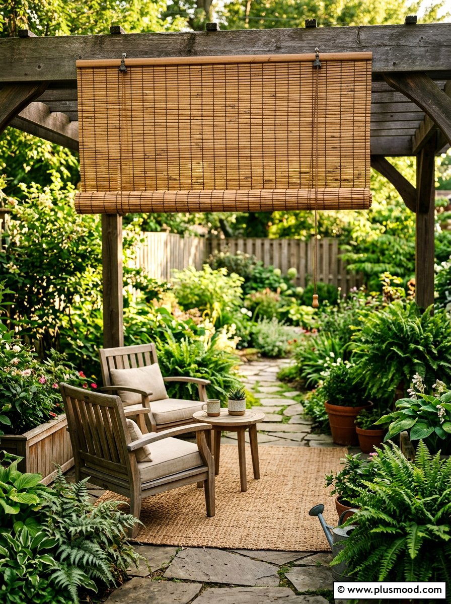 Bamboo Outdoor Roller Curtains - 25 small backyard ideas with outdoor curtains