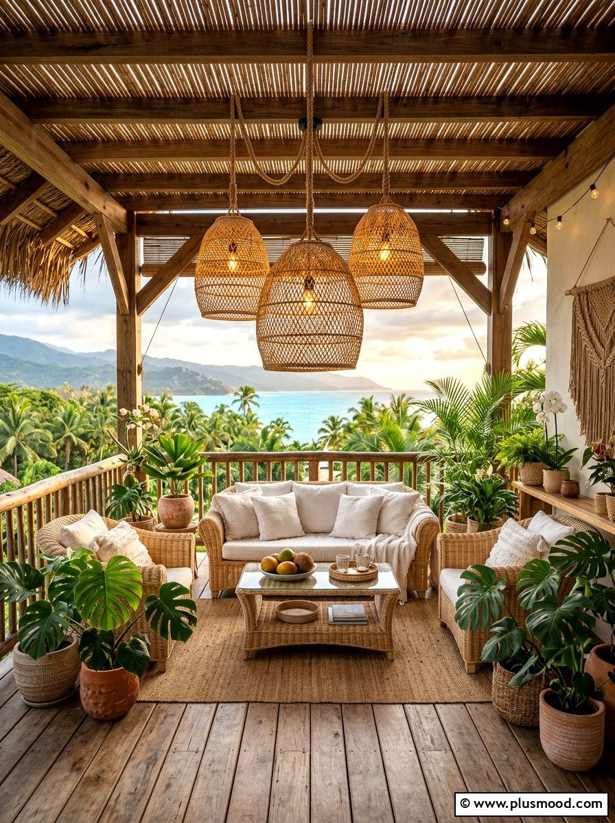 Bamboo Pendant Lights - 25 summer balcony lighting ideas