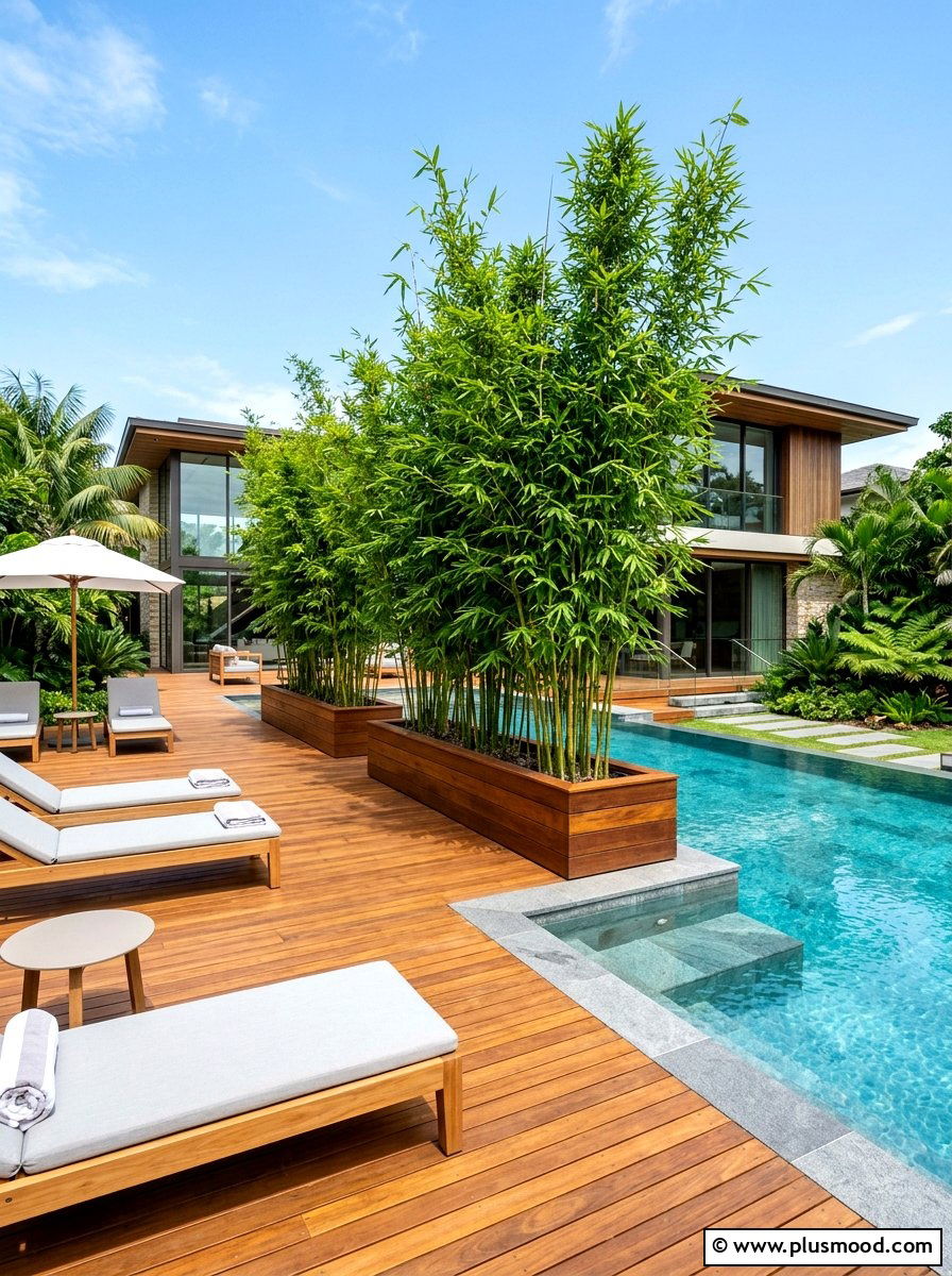 Bamboo Planter Box Poolside - 25 pool landscaping ideas with bamboo