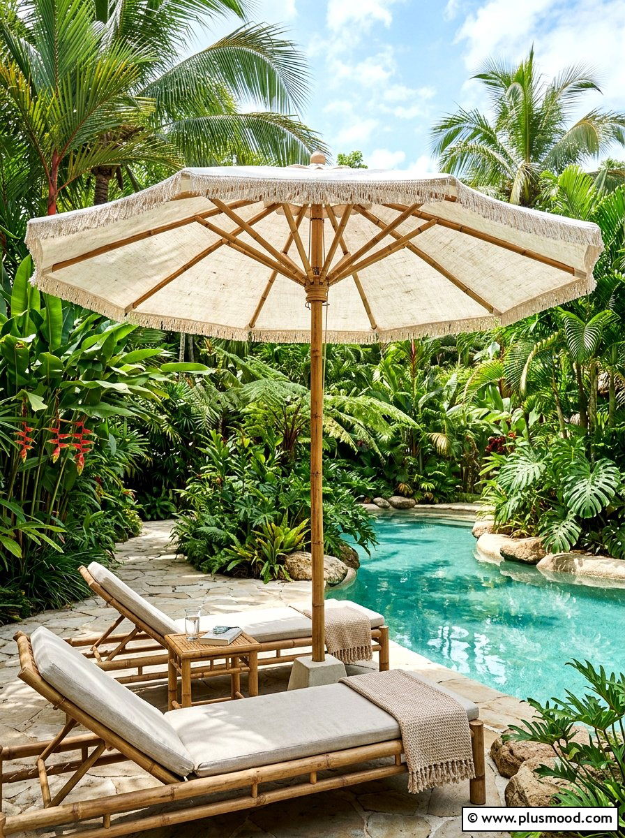 Bamboo Pool Umbrella - 25 summer poolside umbrella ideas