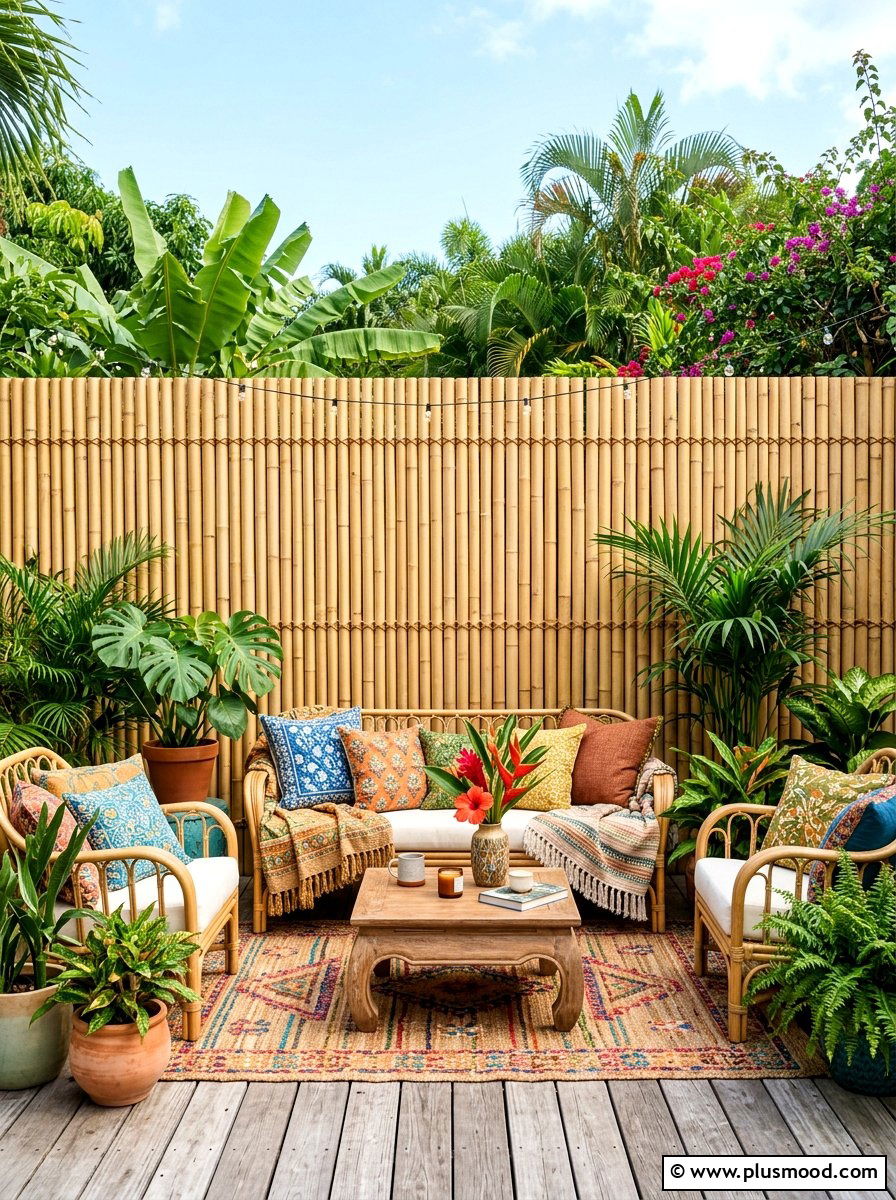 Bamboo Privacy Fence - 25 summer boho patio ideas