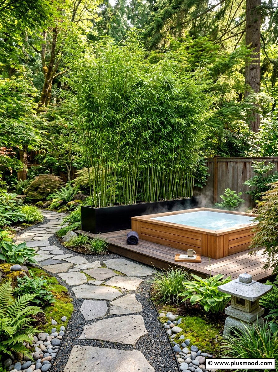 Bamboo Privacy Screen Garden - 25 pool landscaping ideas for hot tubs