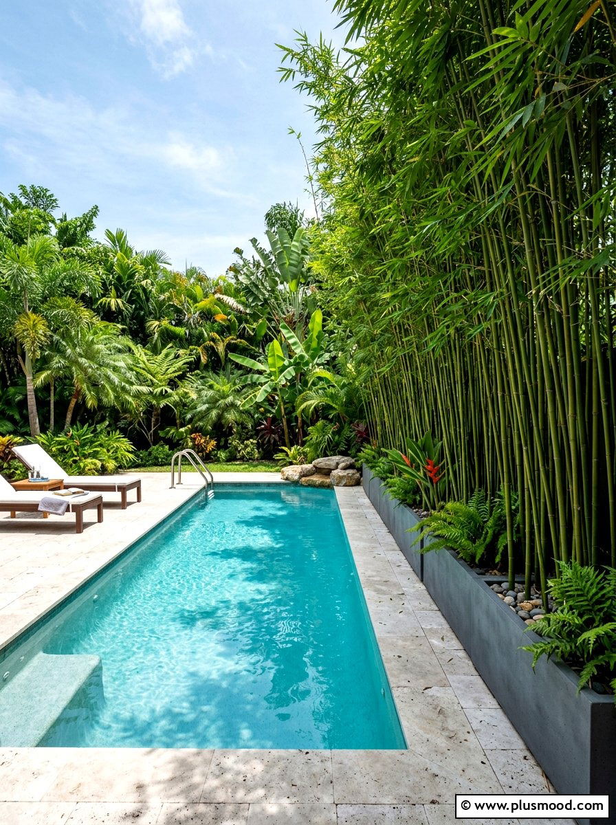 Bamboo Privacy Screen Pool - 25 pool landscaping ideas with Japanese style