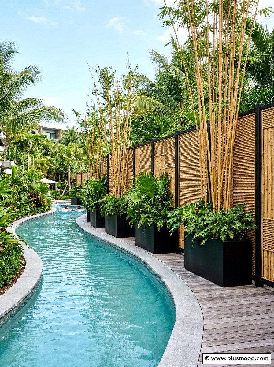 Bamboo Privacy Screens - 25 pool landscaping ideas for lazy river pools