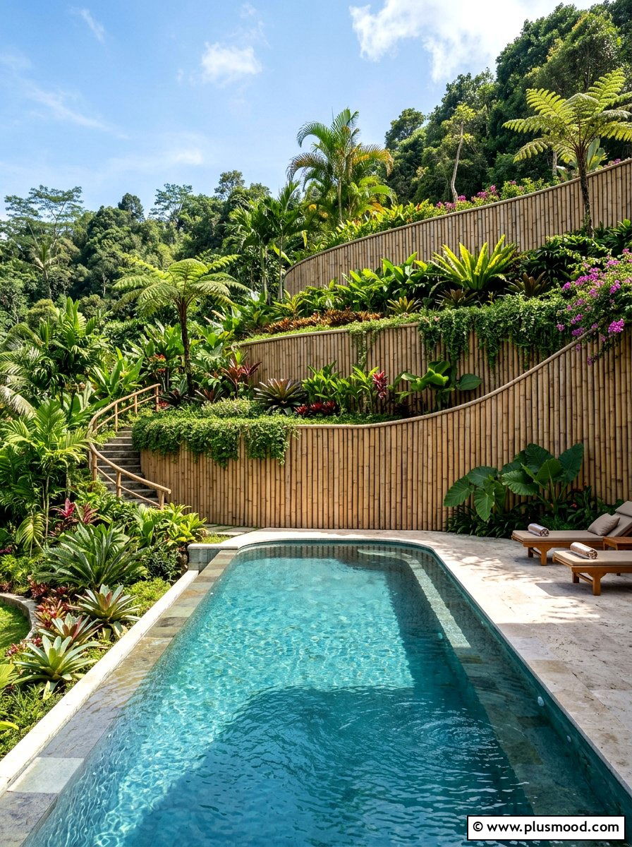 Bamboo Retaining Wall Pool - 25 pool landscaping ideas with bamboo