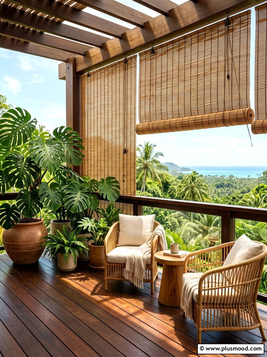 Bamboo Roll Up Balcony Curtains - 25 summer balcony curtain ideas