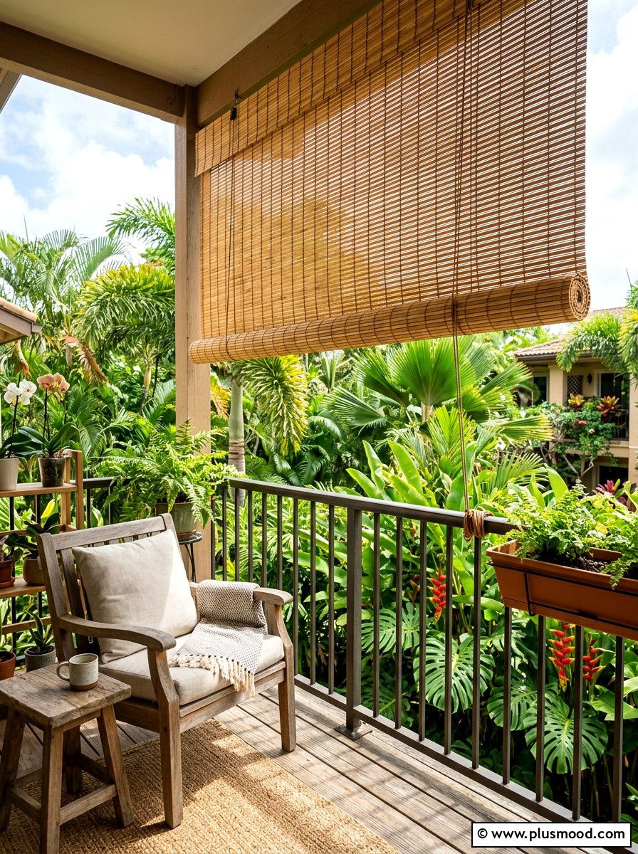 Bamboo Roll Up Privacy Shade - 25 summer front porch decor ideas for apartments