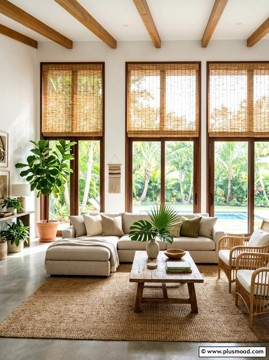 Bamboo Roller Shades - 25 late summer living room ideas