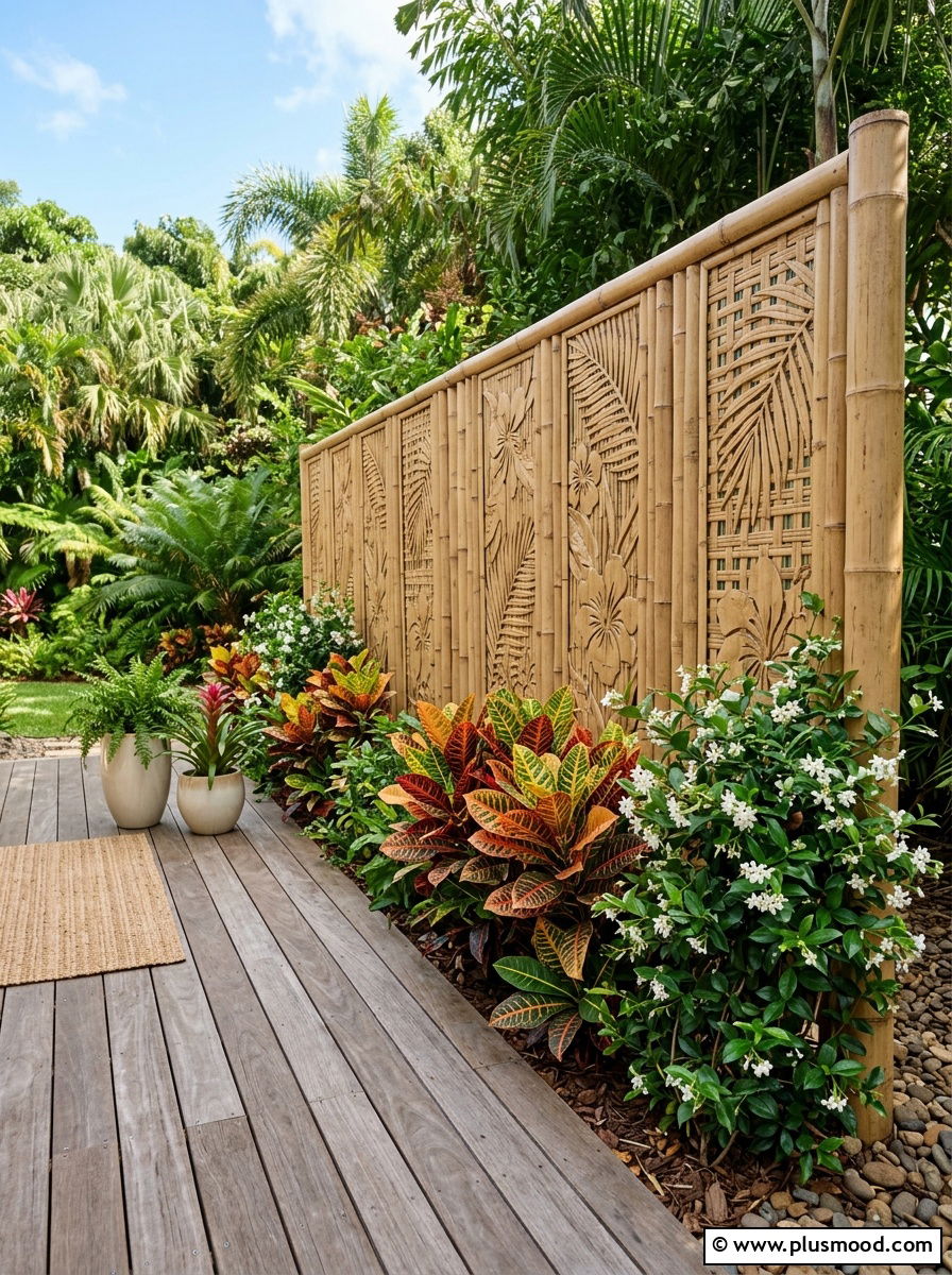 Bamboo Screen With Tropical Plants - 25 outdoor garden decor ideas with tropical plants