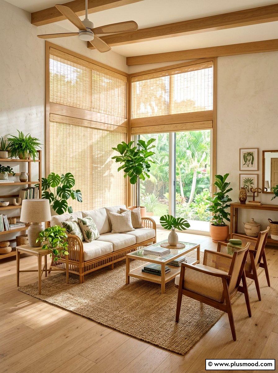 Bamboo Shades - 25 airy summer living room ideas