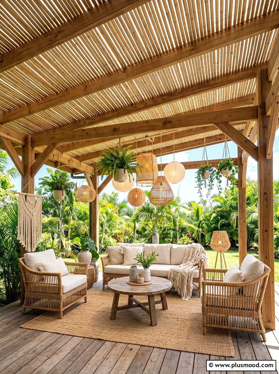 Bamboo Slat Roof - 25 small backyard ideas with shade