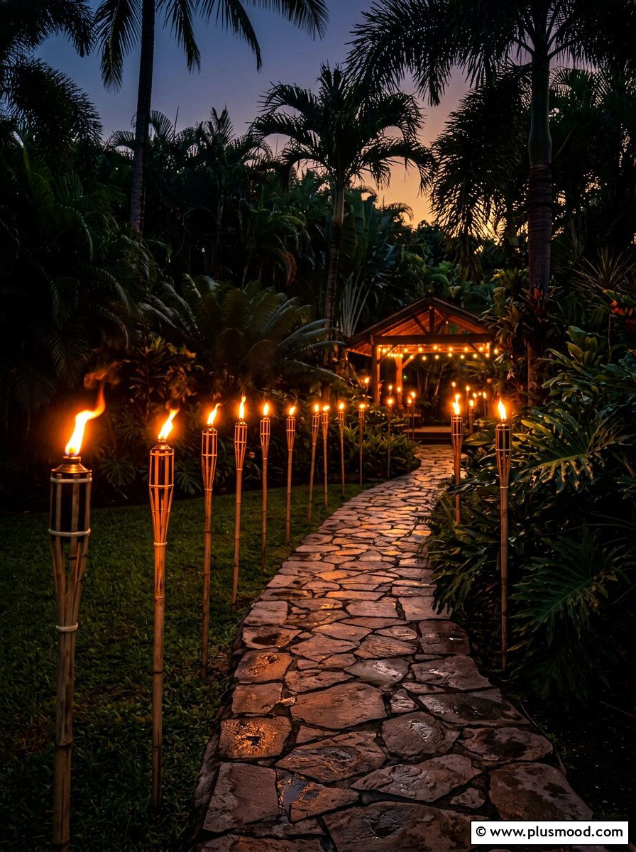 Bamboo Torch Lighting - 25 summer island style backyard ideas
