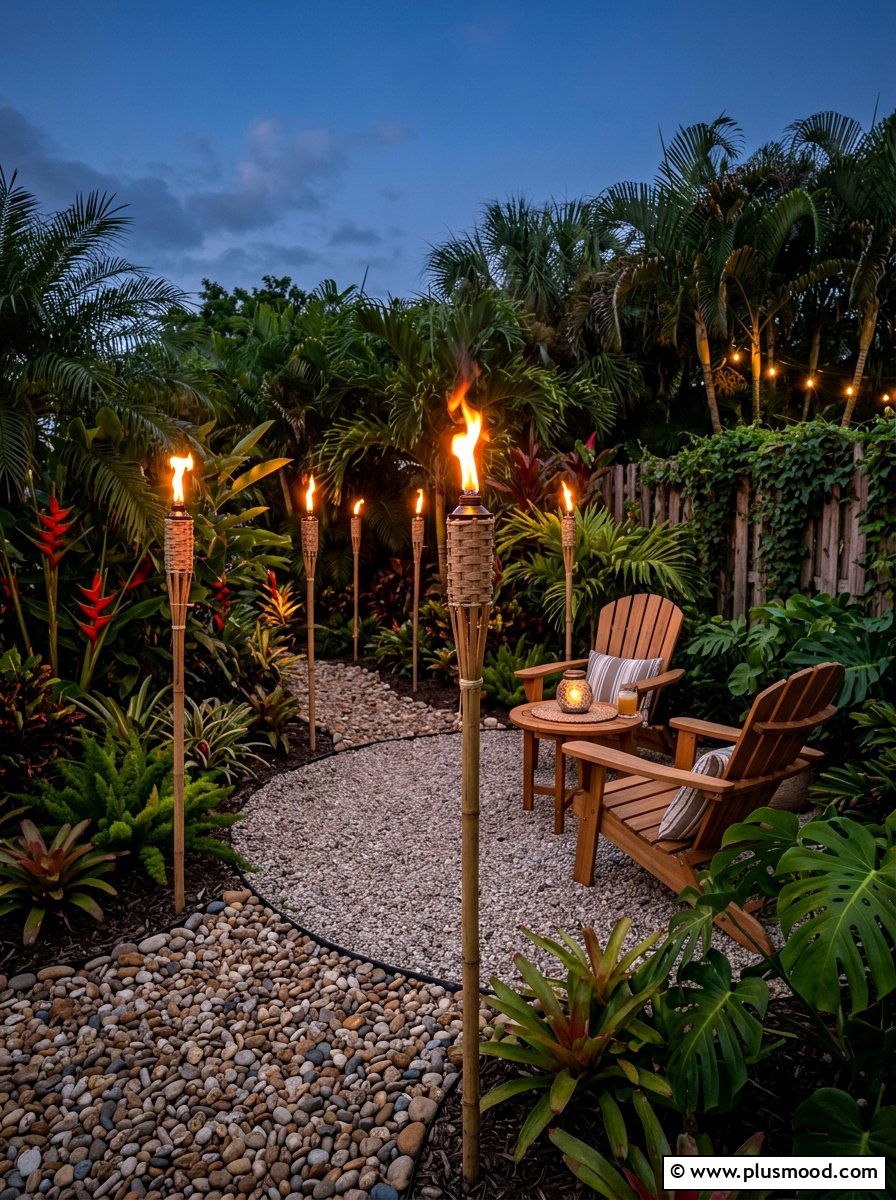 Bamboo Torches - 25 small backyard ideas with outdoor lighting