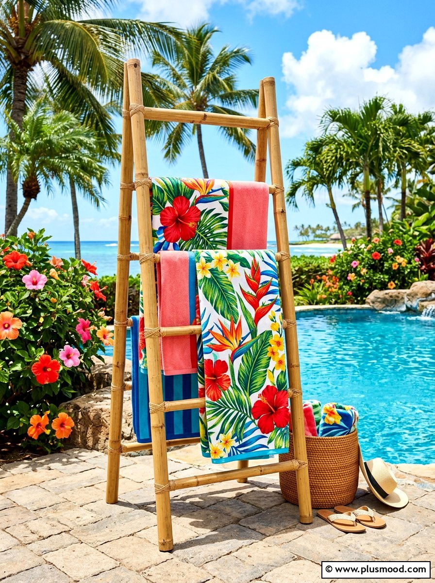 Bamboo Towel Rack For Tropical Pool - 25 summer towel station ideas for pool area