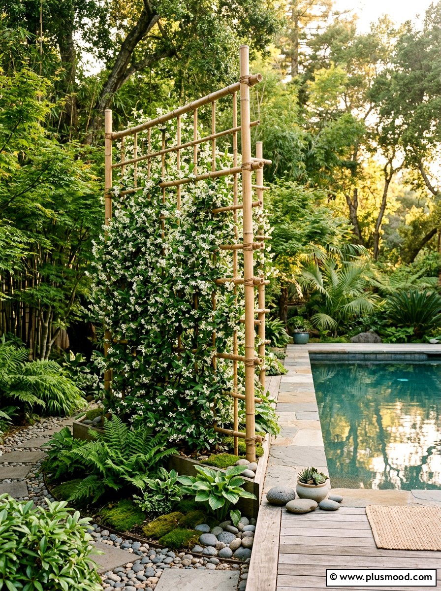Bamboo Trellis Vertical Garden Pool - 25 pool landscaping ideas with vertical garden