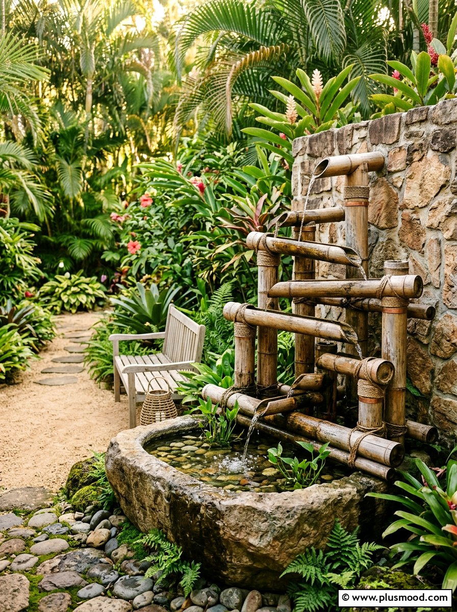 Bamboo Wall Fountain - 25 small backyard ideas with wall fountain