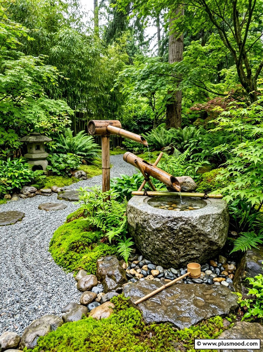 Bamboo Water Spout - 25 summer water feature backyard ideas