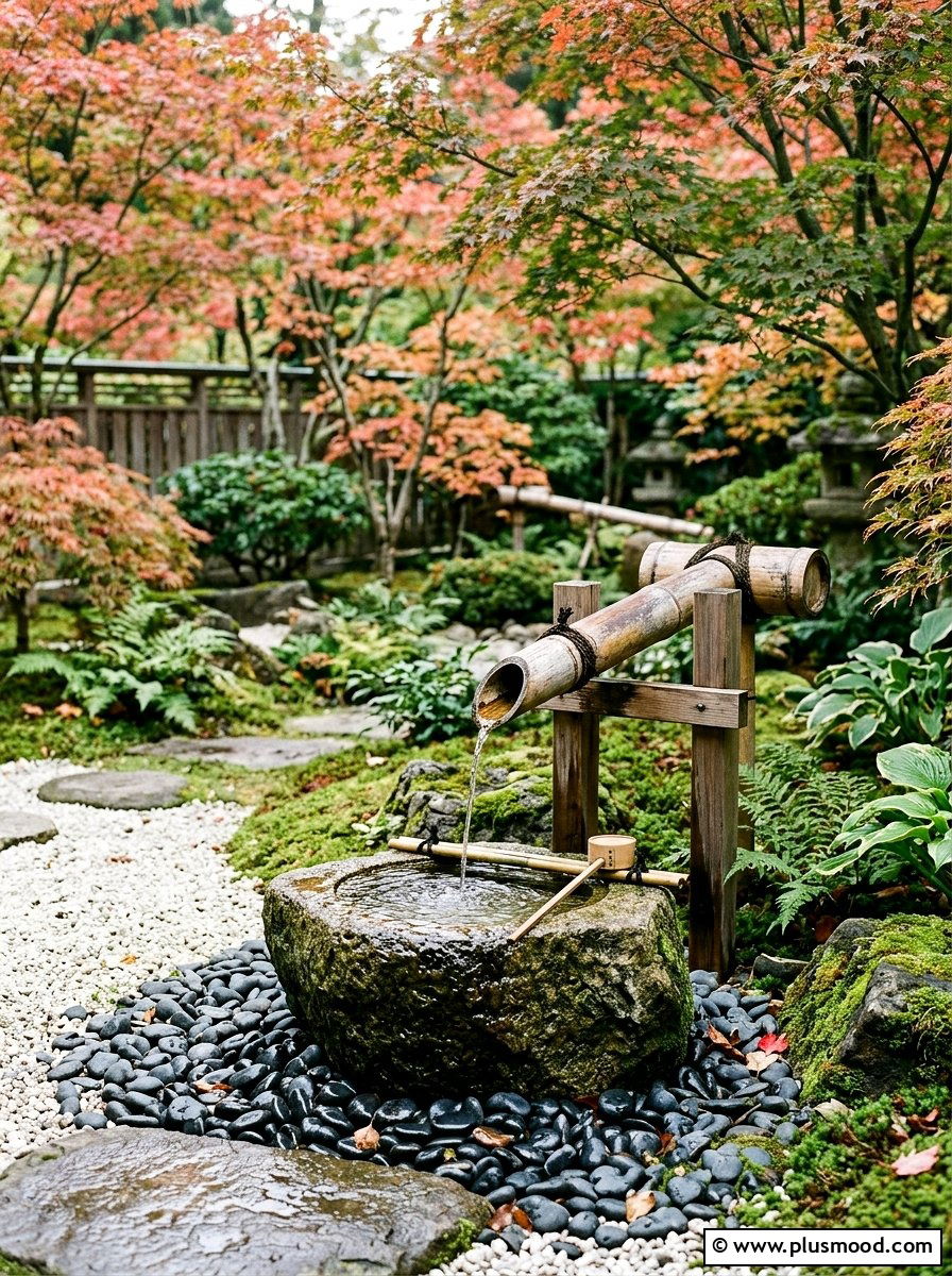Bamboo Water Spout - 25 outdoor garden decor ideas with water features