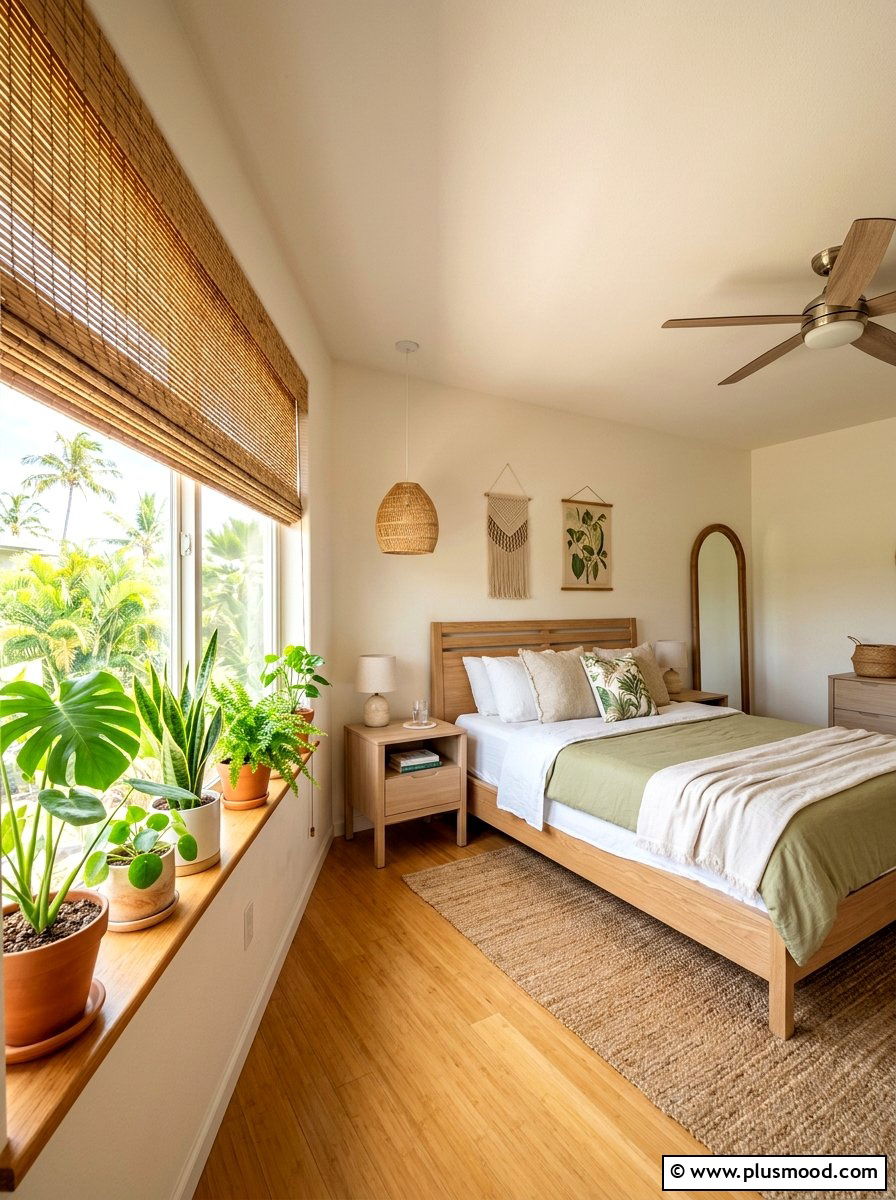 Bamboo Window Blinds - 25 simple summer bedroom ideas
