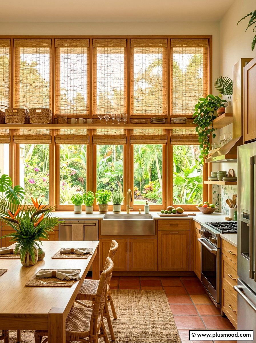 Bamboo Window Shades - 25 summer kitchen makeover ideas