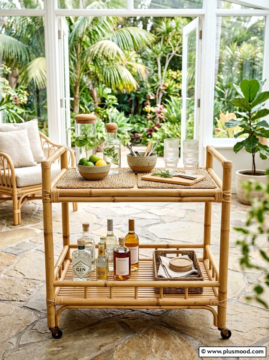 Bamboo Wood Bar Cart - 25 summer bar cart styling ideas for summer
