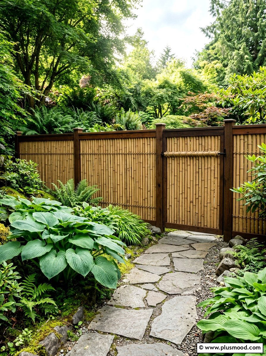 Bamboo Wood Fence - 25 small backyard ideas with wood fence