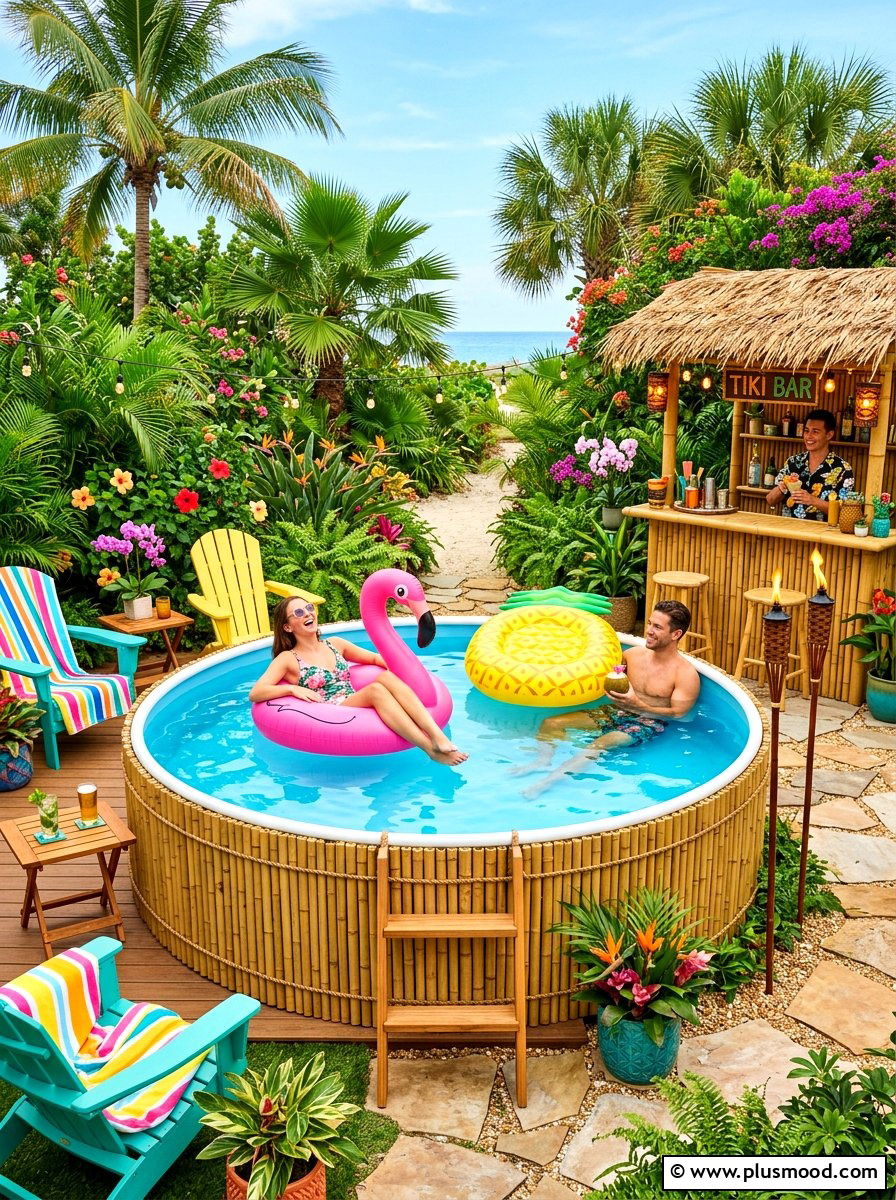Bamboo Wrapped Stock Tank Pool - 25 summer stock tank pool ideas