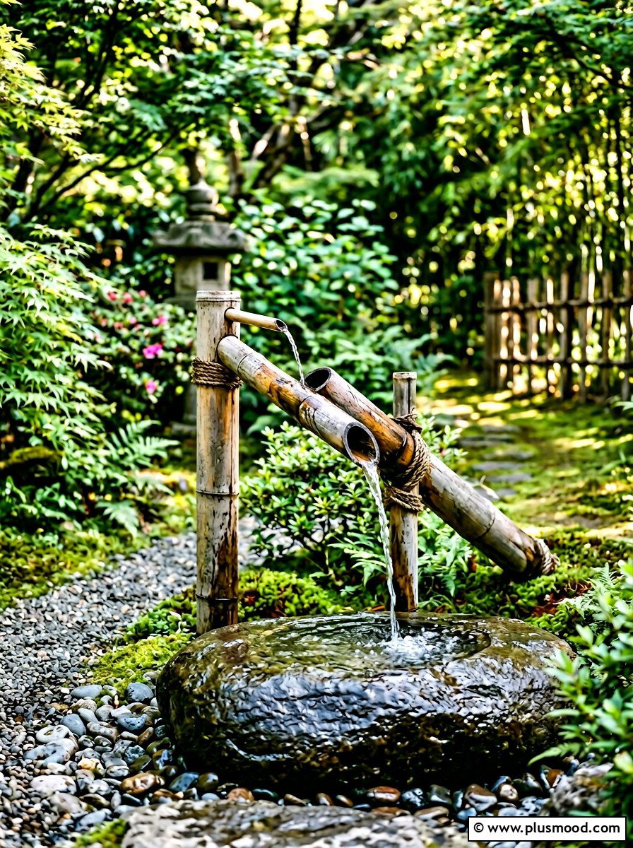 Bamboo deer scarer - 25 outdoor garden decor ideas with zen elements
