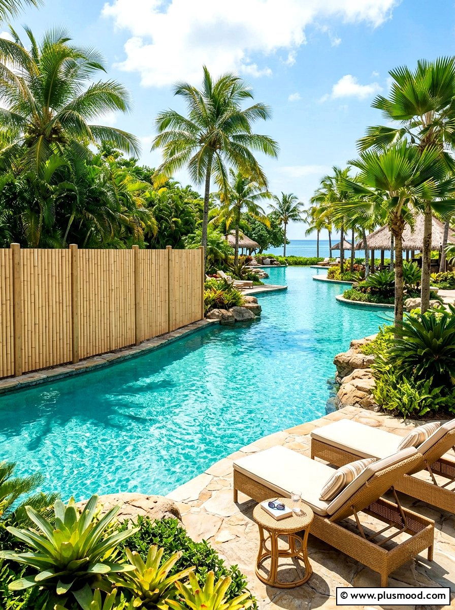 Bamboo fence pool screen - 25 summer pool privacy ideas