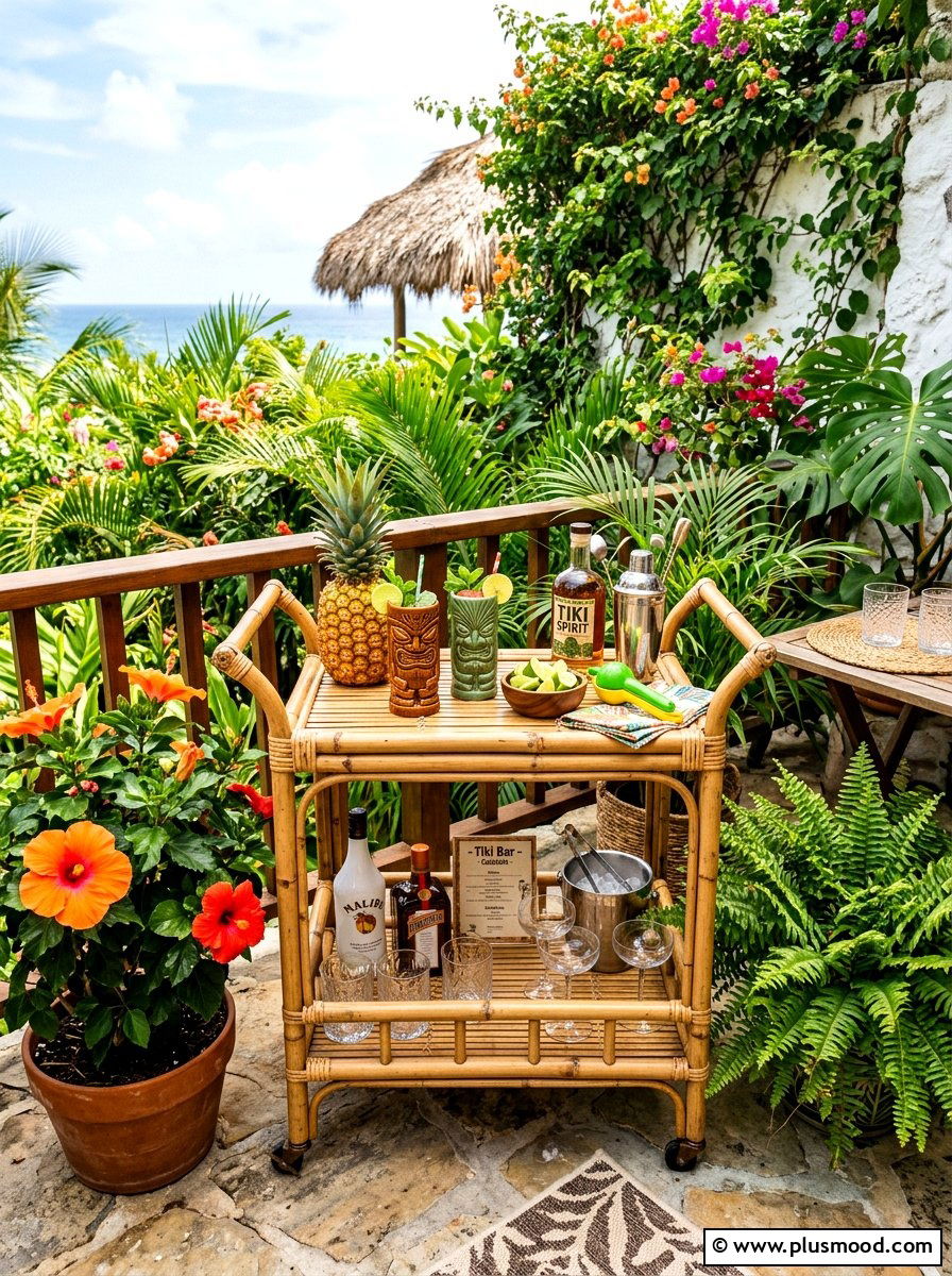 Bamboo outdoor bar trolley - 25 summer outdoor serving cart ideas