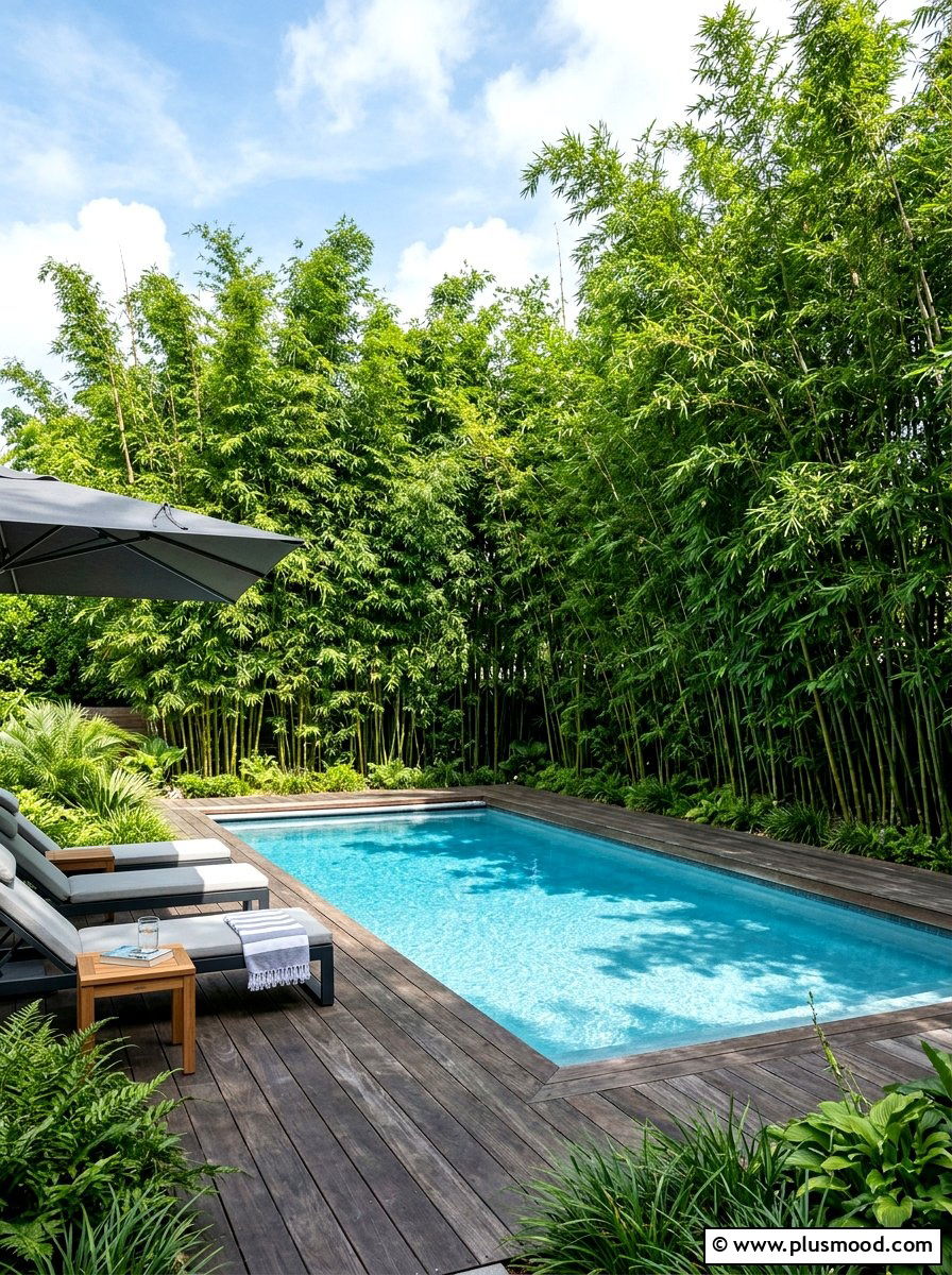 Bamboo pool privacy screen - 25 pool landscaping ideas with tropical plants