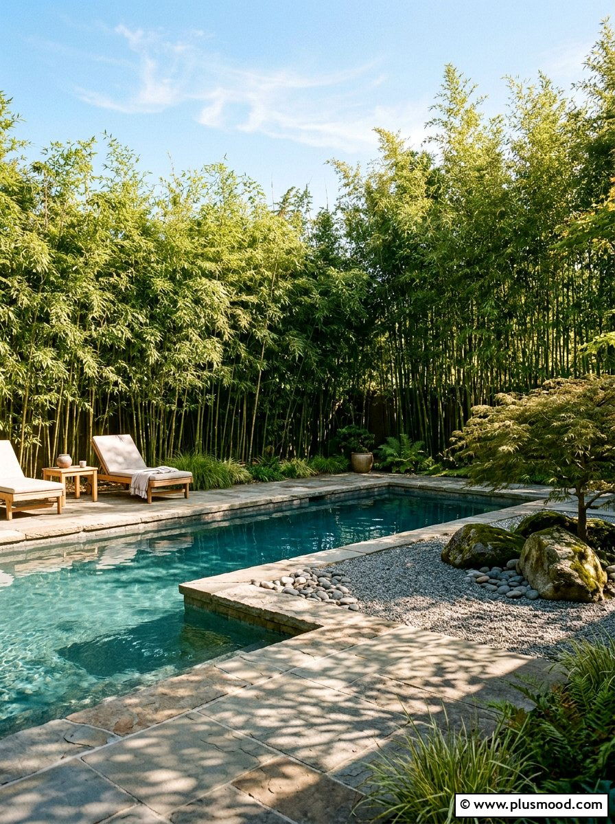 Bamboo pool screen hedge - 25 pool landscaping ideas with hedge border