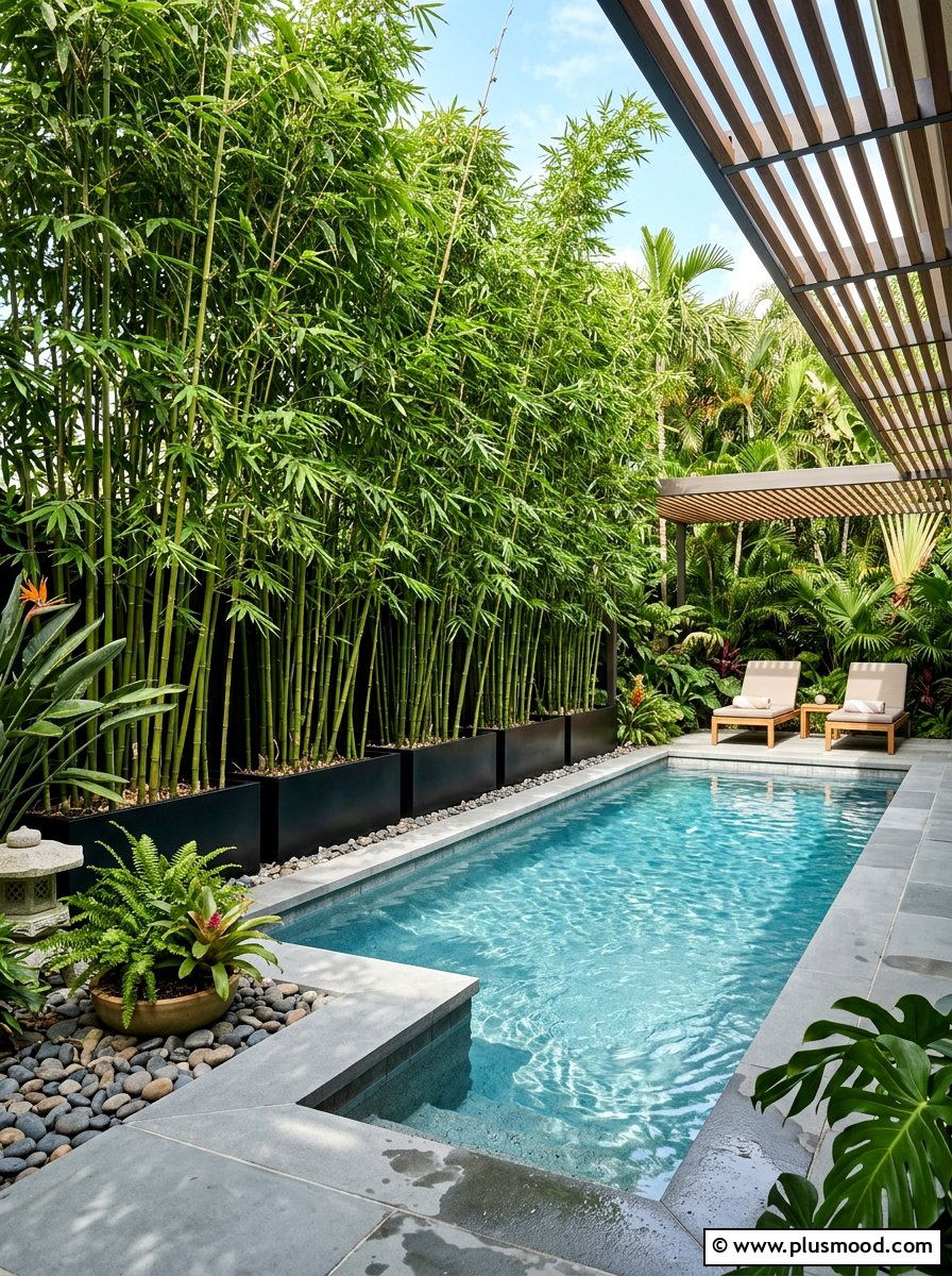 Bamboo privacy pool - 25 pool landscaping ideas for small backyards